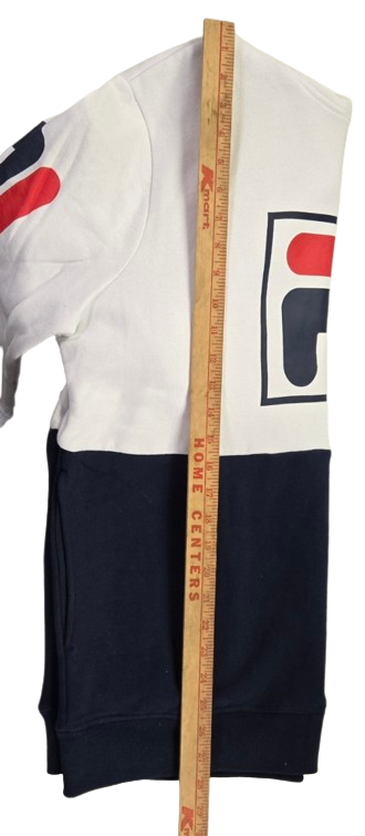 FILA Men’s Graphic Logo Hoodie – White/Navy Colorblock Pullover with Sleeve Print
