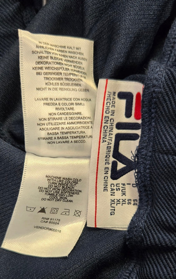 FILA Vintage Snap Track Pants – Navy & Red Striped Retro Athletic Style