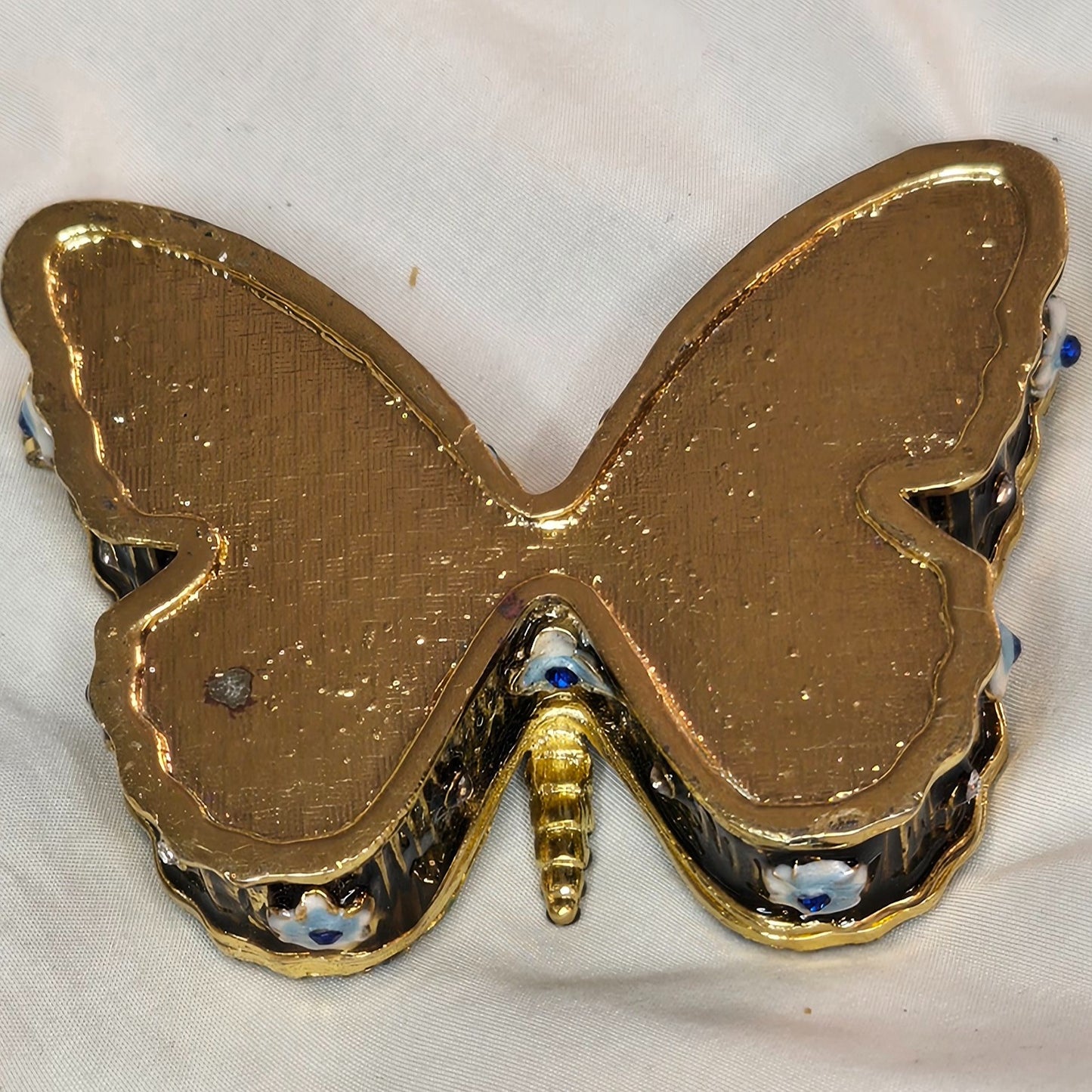 Enamel Butterfly Trinket Box – Blue & Green Jeweled Hinged Keepsake
