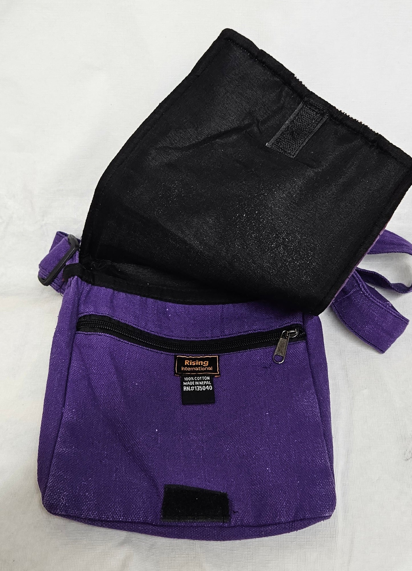 Cotton Skull Hemp Bag with Front Flap and Adjustable Strap