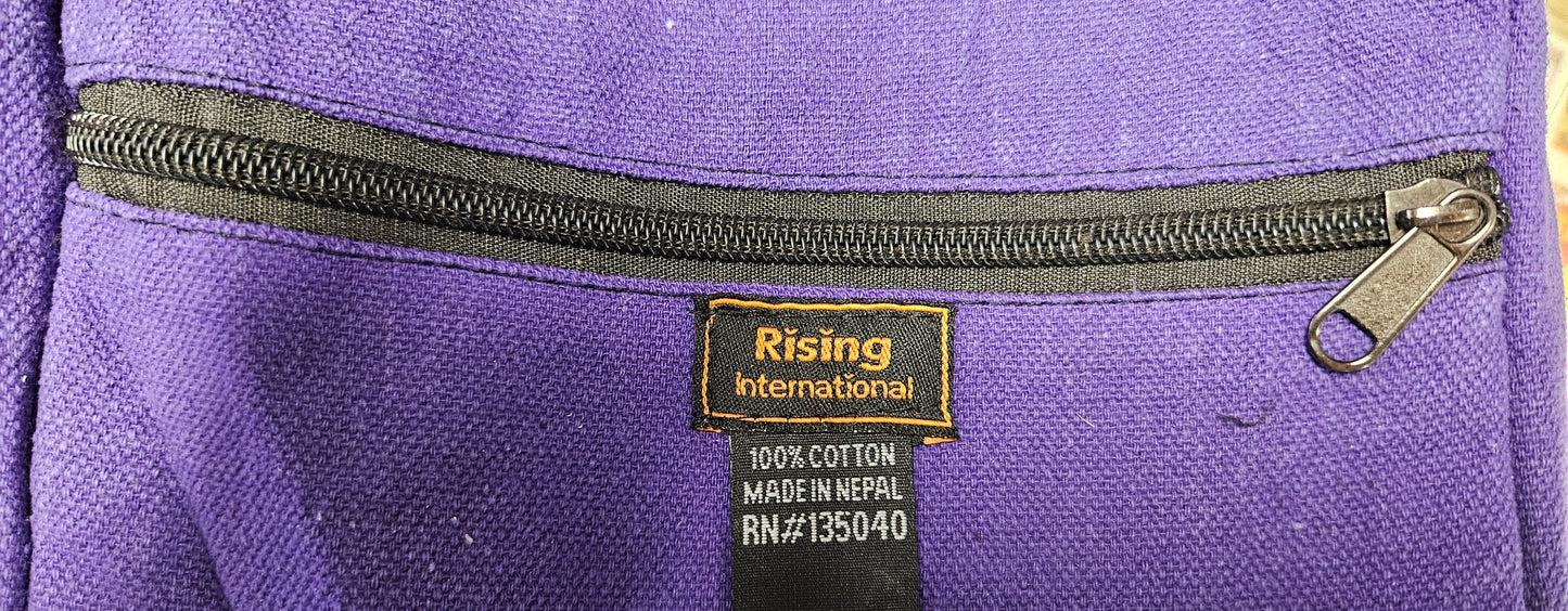 Cotton Skull Hemp Bag with Front Flap and Adjustable Strap