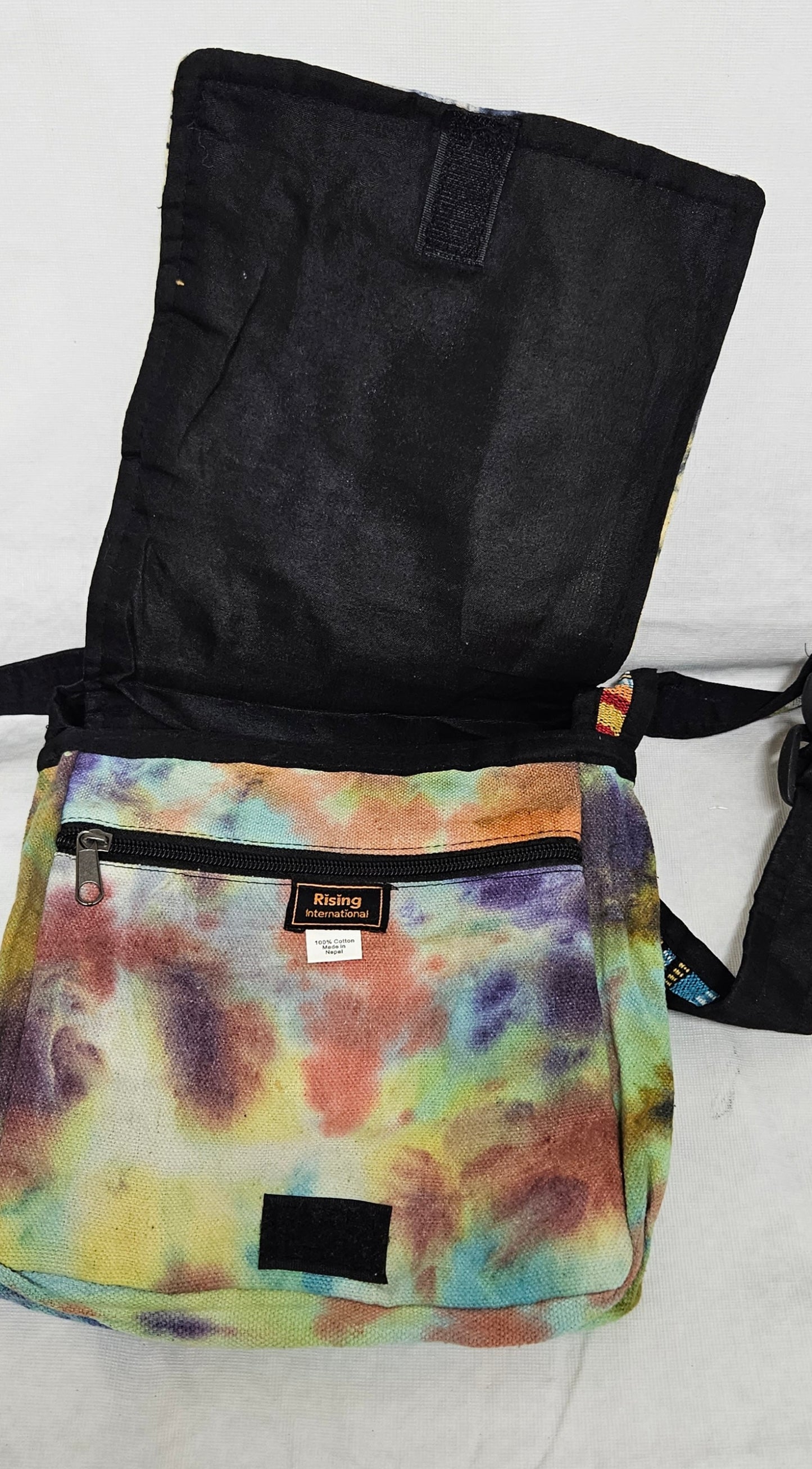 Cotton Purse with a Skull and two flowers/A Hemp Bag with Front Flap and Adjustable Strap