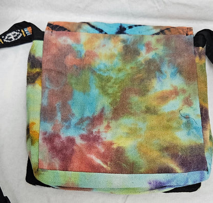 Cotton Purse with a Skull and two flowers/A Hemp Bag with Front Flap and Adjustable Strap