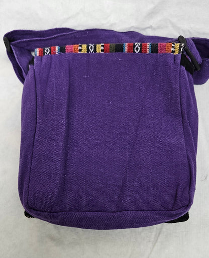 Cotton Skull Hemp Bag with Front Flap and Adjustable Strap