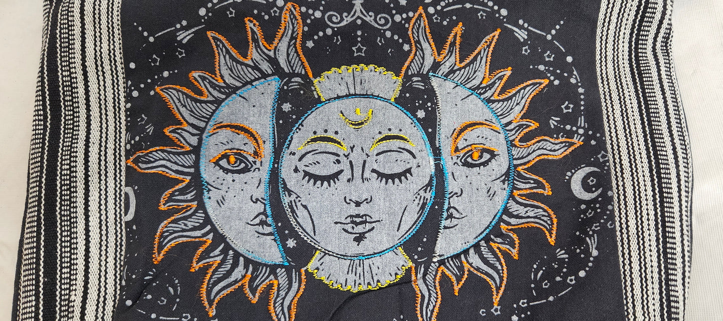 Large Cotton Ghary Triple Face Sun Moon Hobo Bag/Purse