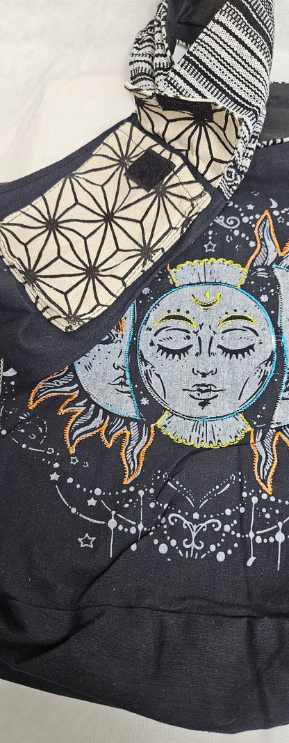 Large Cotton Ghary Triple Face Sun Moon Hobo Bag/Purse
