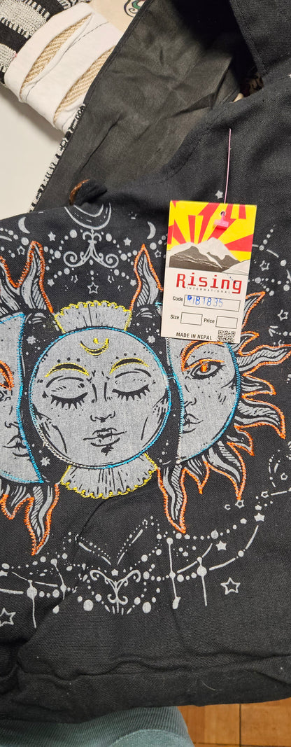 Large Cotton Ghary Triple Face Sun Moon Hobo Bag/Purse