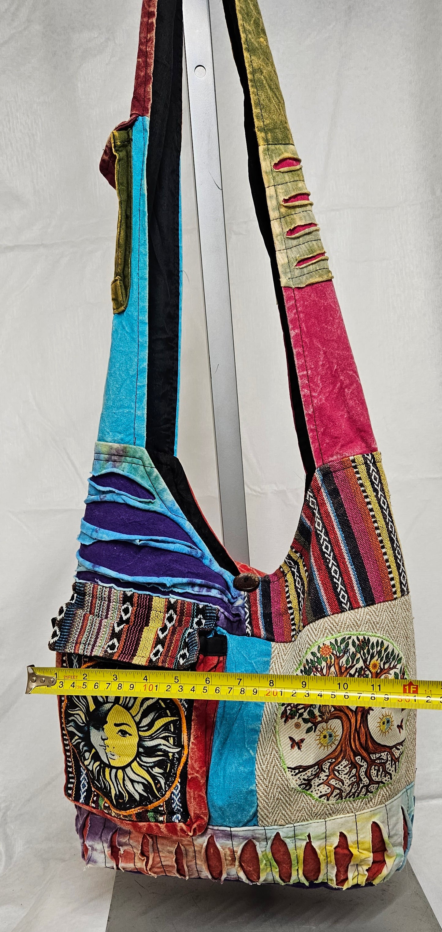 Large Cotton Himalayan Hemp Razor Patchwork Tree of Life Sun Moon Hobo Crossbody Bag