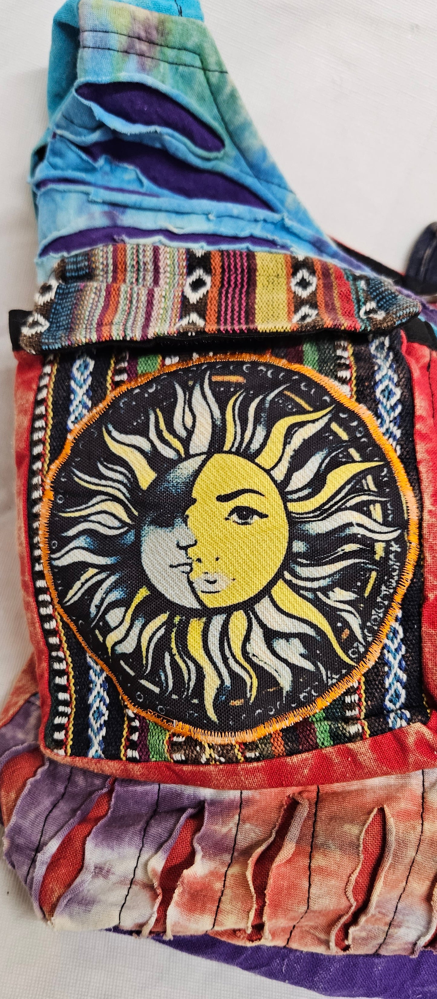 Large Cotton Himalayan Hemp Razor Patchwork Tree of Life Sun Moon Hobo Crossbody Bag