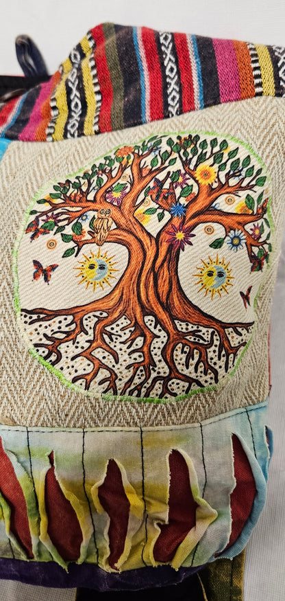 Large Cotton Himalayan Hemp Razor Patchwork Tree of Life Sun Moon Hobo Crossbody Bag