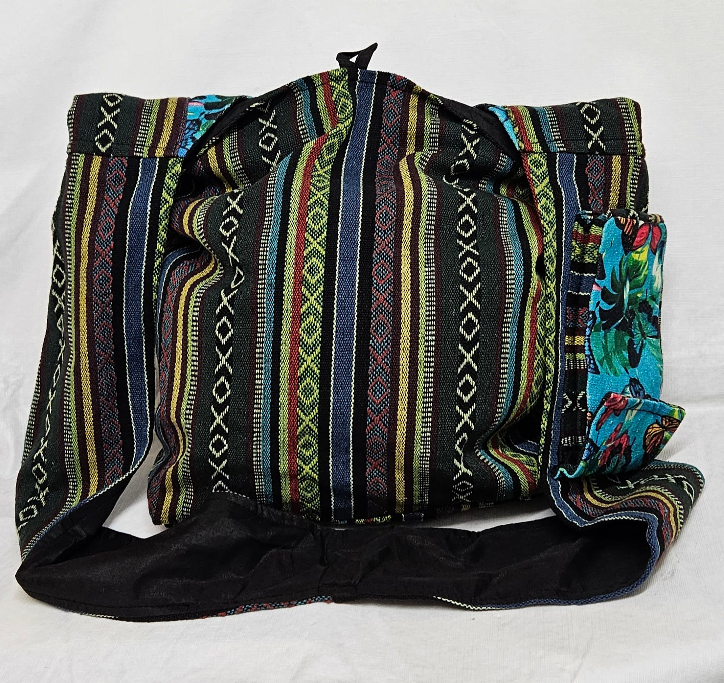 Large Himalayan Hemp Hobo Crossbody Bag with Butterflies on Front and Strap Pocket