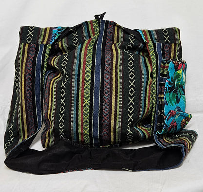 Large Himalayan Hemp Hobo Crossbody Bag with Butterflies on Front and Strap Pocket