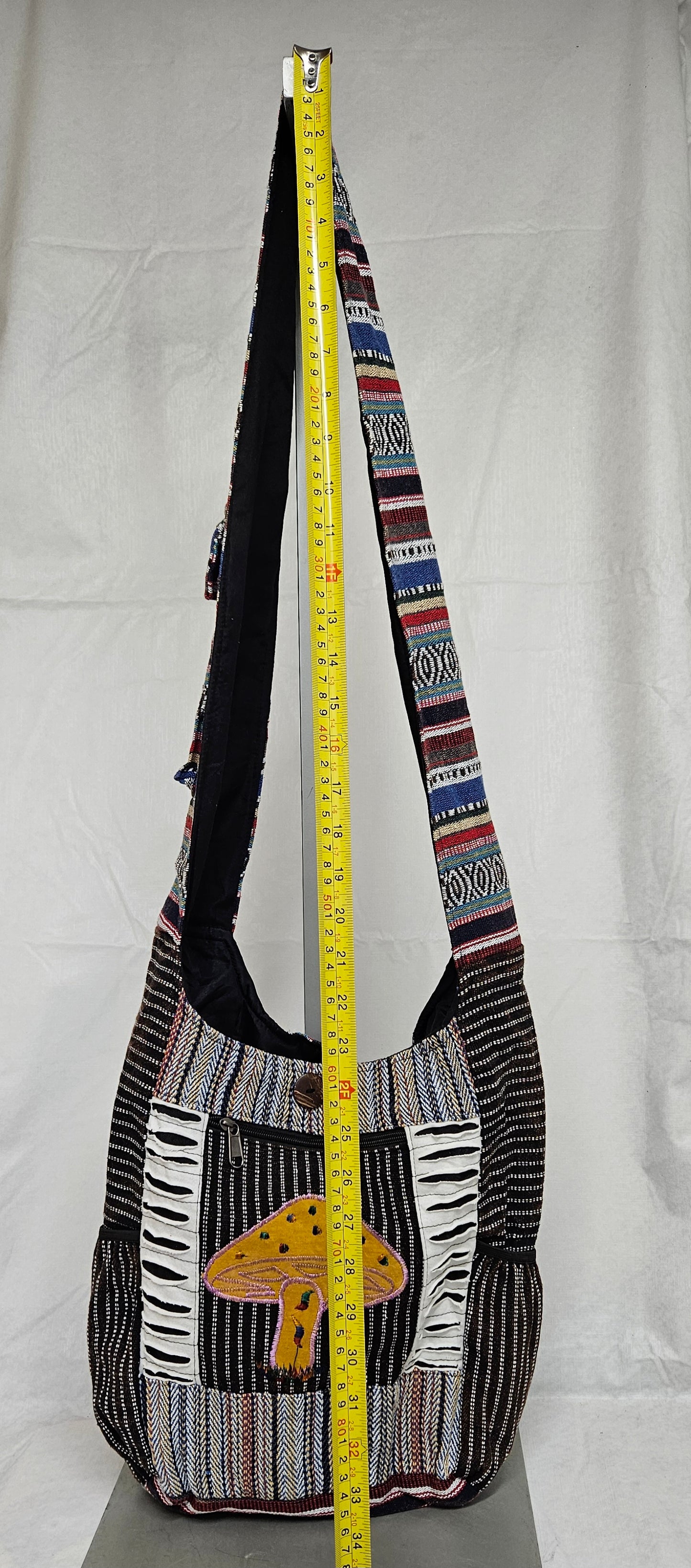 Large Hobo Style Purse/Bag With a Single Mushroom on the front