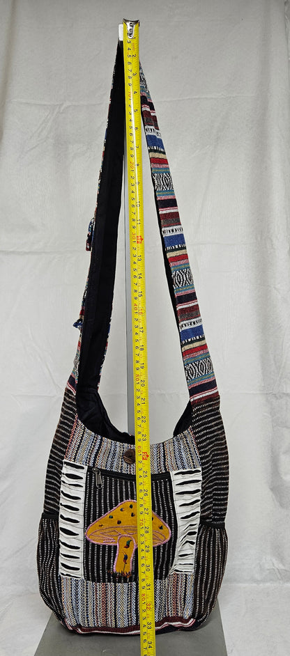 Large Hobo Style Purse/Bag With a Single Mushroom on the front