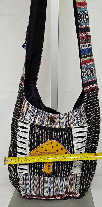 Large Hobo Style Purse/Bag With a Single Mushroom on the front