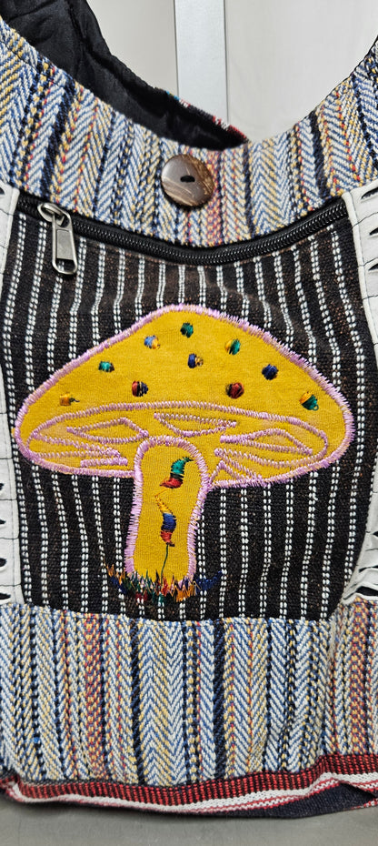 Large Hobo Style Purse/Bag With a Single Mushroom on the front