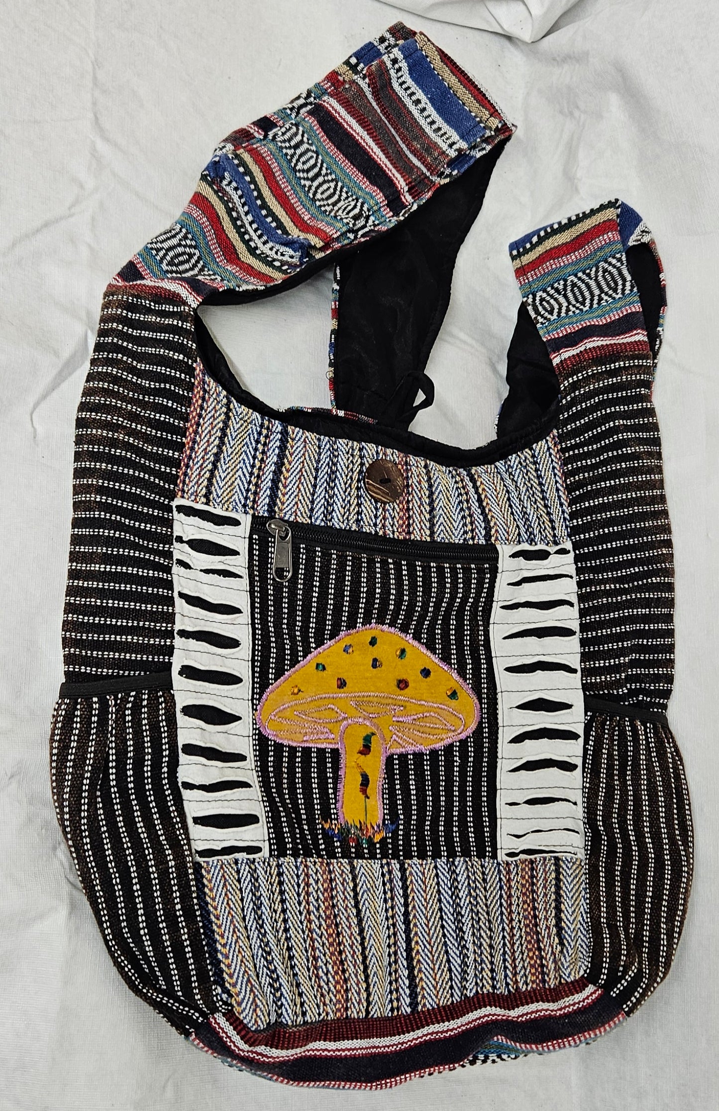 Large Hobo Style Purse/Bag With a Single Mushroom on the front