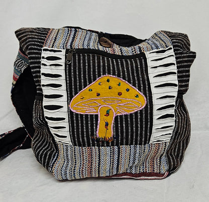 Large Hobo Style Purse/Bag With a Single Mushroom on the front