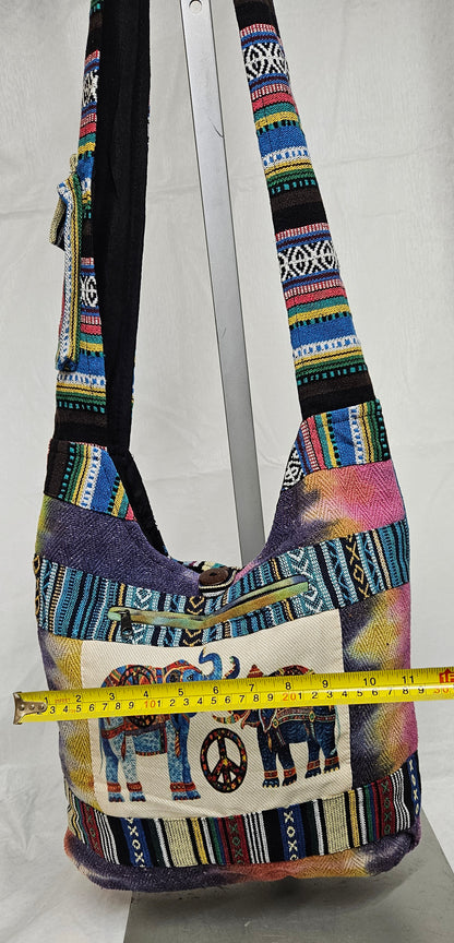 Large Hobo Style Purse/Bag With 2 Elephants and a Peace Sign on the Front