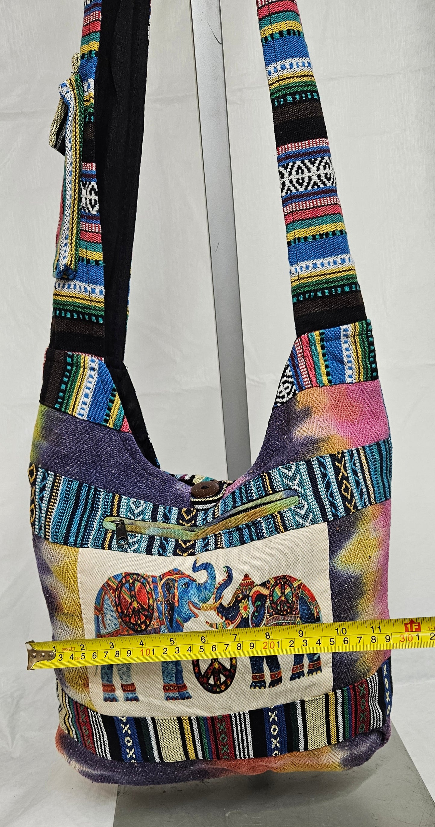 Large Hobo Style Purse/Bag With 2 Elephants and a Peace Sign on the Front