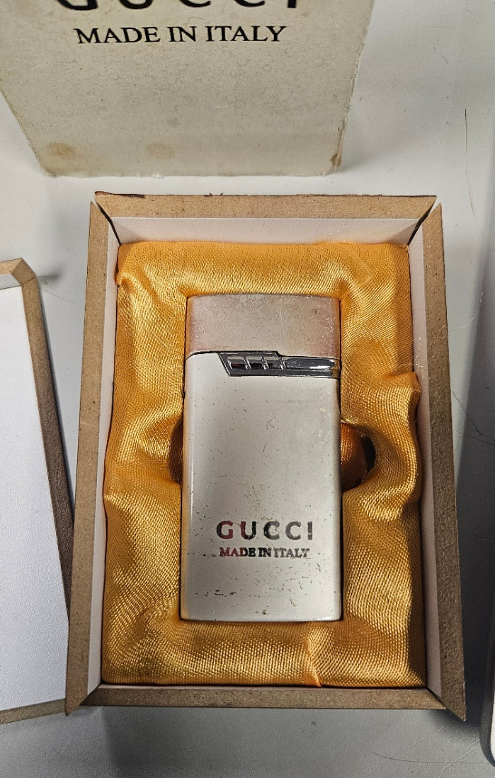 Vintage Gucci Lighter with Wooden Box Made In Italy