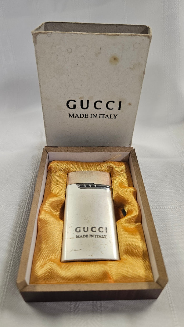 Vintage Gucci Lighter with Wooden Box Made In Italy