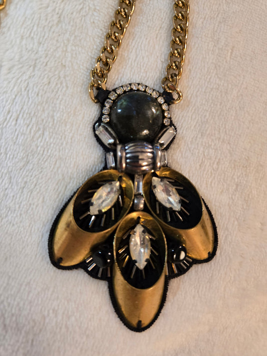 Ranjana Khan Labradorite 24 1/2" Drop Necklace - Bee Theme