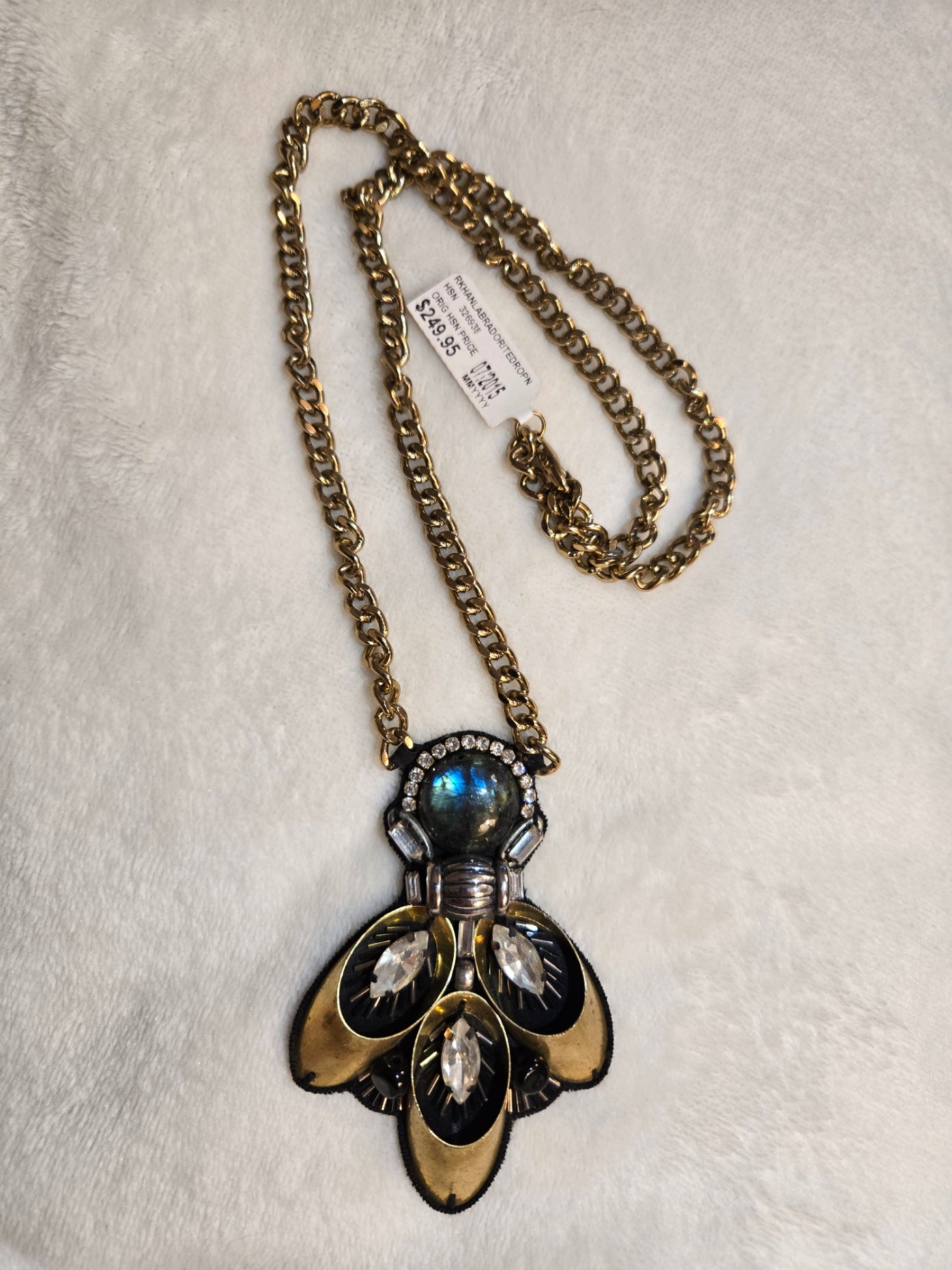 Ranjana Khan Labradorite 24 1/2" Drop Necklace - Bee Theme