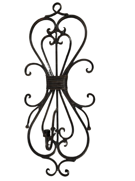 Vintage Wrought Iron Caged Glass Wall Sconce, Vase, Planter