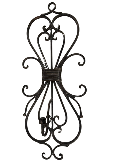 Vintage Wrought Iron Caged Glass Wall Sconce, Vase, Planter