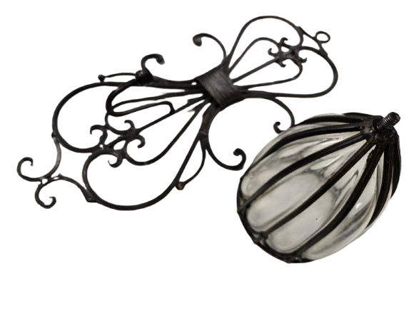 Vintage Wrought Iron Caged Glass Wall Sconce, Vase, Planter