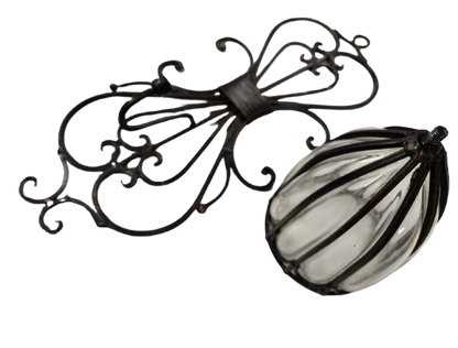 Vintage Wrought Iron Caged Glass Wall Sconce, Vase, Planter