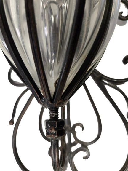 Vintage Wrought Iron Caged Glass Wall Sconce, Vase, Planter