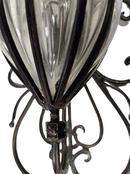 Vintage Wrought Iron Caged Glass Wall Sconce, Vase, Planter