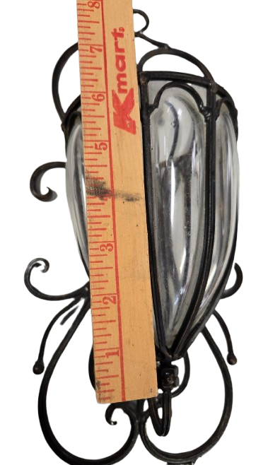 Vintage Wrought Iron Caged Glass Wall Sconce, Vase, Planter