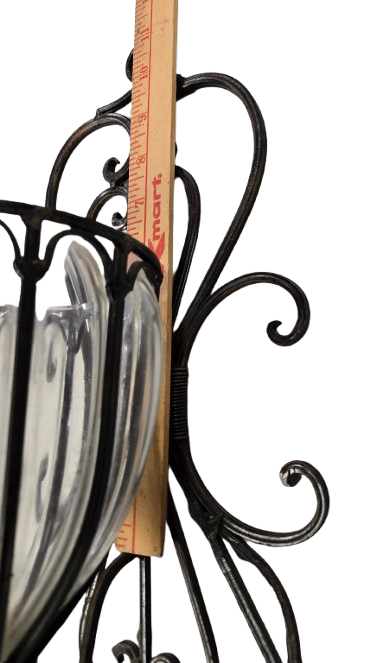 Vintage Wrought Iron Caged Glass Wall Sconce, Vase, Planter