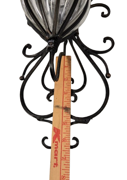 Vintage Wrought Iron Caged Glass Wall Sconce, Vase, Planter