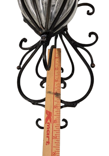 Vintage Wrought Iron Caged Glass Wall Sconce, Vase, Planter