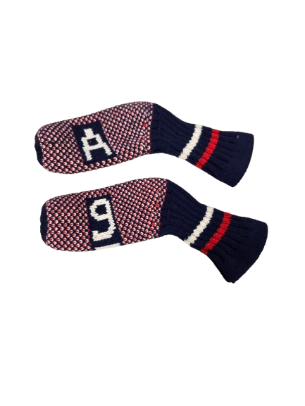 Set of 2 Scott Edward Knitted Golf Club Head Covers #9 and A Iron Covers