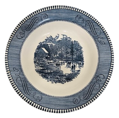Vintage Currier & Ives Blue Early Winter by Royal China Soup Bowl