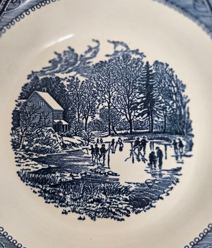 Vintage Currier & Ives Blue Early Winter by Royal China Soup Bowl