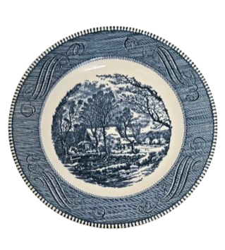 Vintage Currier & Ives Old Grist Mill Blue/White Royal USA 10" Dinner Plate