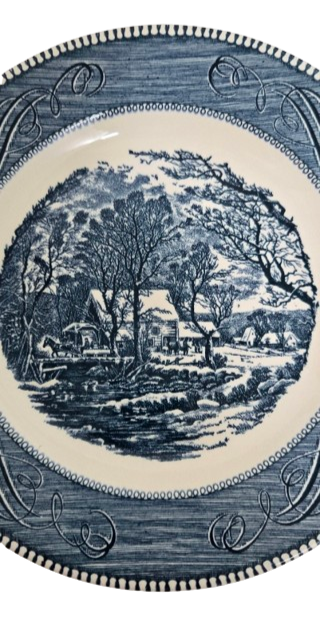 Vintage Currier & Ives Old Grist Mill Blue/White Royal USA 10" Dinner Plate