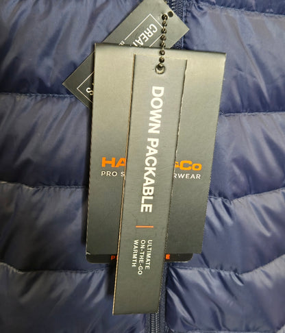 Hawke & Co Men's Navy XL Packable Down Jacket – Lightweight, Windproof, Water-Resistant