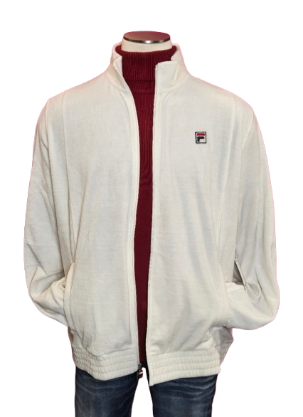 Fila Creamy White Velour Track Jacket – Retro Sporty Style, 2X, Ribbed Cuffs