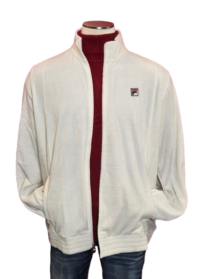Fila Creamy White Velour Track Jacket – Retro Sporty Style, 2X, Ribbed Cuffs