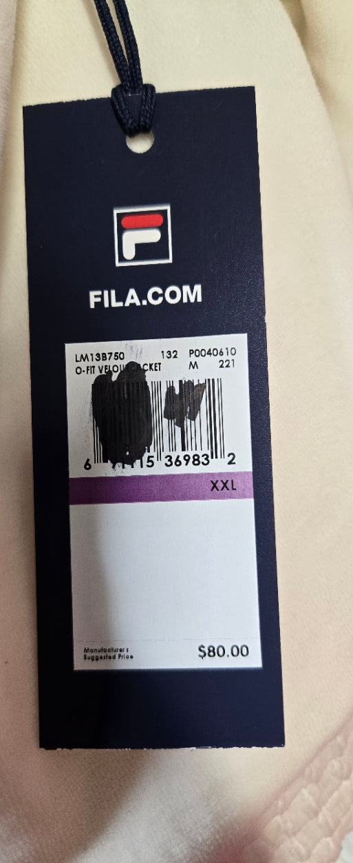 Fila Creamy White Velour Track Jacket – Retro Sporty Style, 2X, Ribbed Cuffs