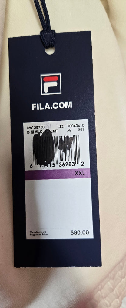 Fila Creamy White Velour Track Jacket – Retro Sporty Style, 2X, Ribbed Cuffs