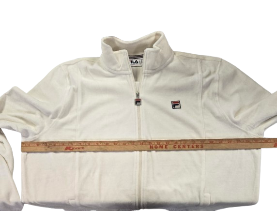 Fila Creamy White Velour Track Jacket – Retro Sporty Style, 2X, Ribbed Cuffs