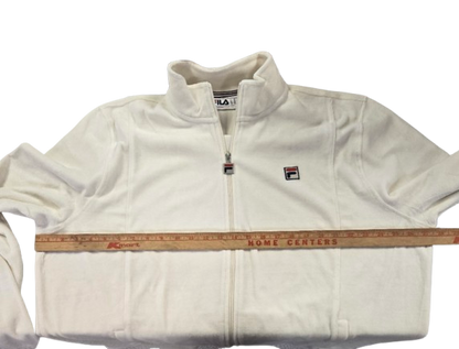 Fila Creamy White Velour Track Jacket – Retro Sporty Style, 2X, Ribbed Cuffs